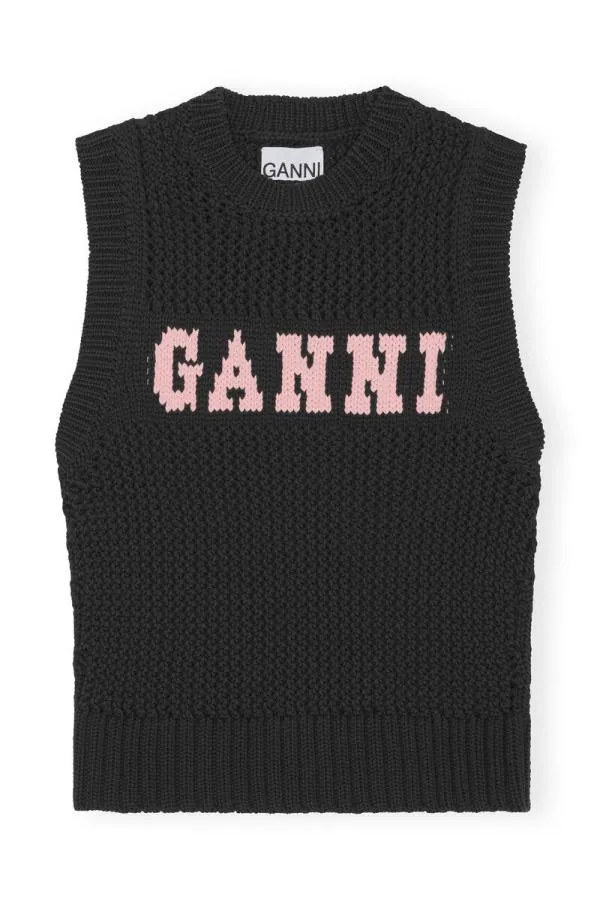 Clothing GANNI Knitwear Black Cotton Rope Vest Black Clothing GANNI Knitwear Black Cotton Rope Vest Black