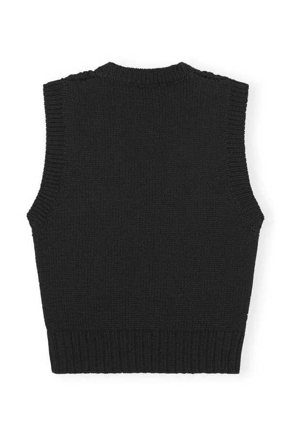 Clothing GANNI Knitwear Black Cotton Rope Vest Black Clothing GANNI Knitwear Black Cotton Rope Vest Black