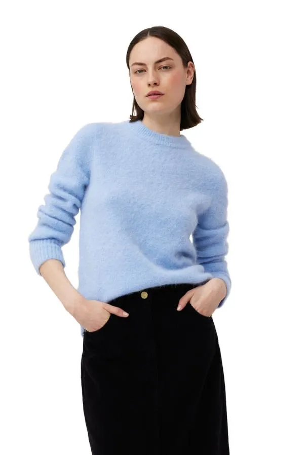 Clothing GANNI Knitwear Blue Brushed Alpaca ONeck Sweater Powder Blue