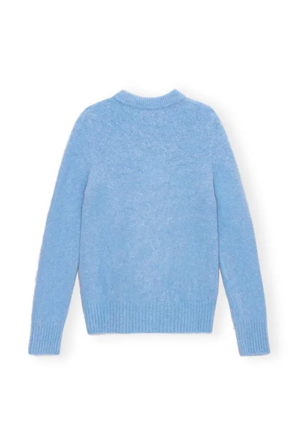 Clothing GANNI Knitwear Blue Brushed Alpaca ONeck Sweater Powder Blue Clothing GANNI Knitwear Blue Brushed Alpaca ONeck Sweater Powder Blue