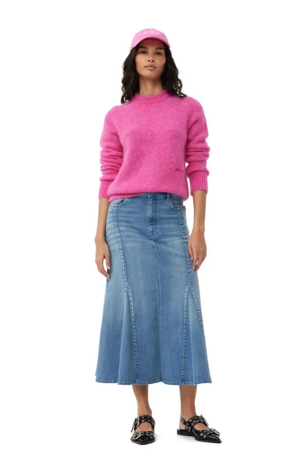 Clothing GANNI Knitwear Pink Brushed Alpaca ONeck Sweater Cone Flower Clothing GANNI Knitwear Pink Brushed Alpaca ONeck Sweater Cone Flower