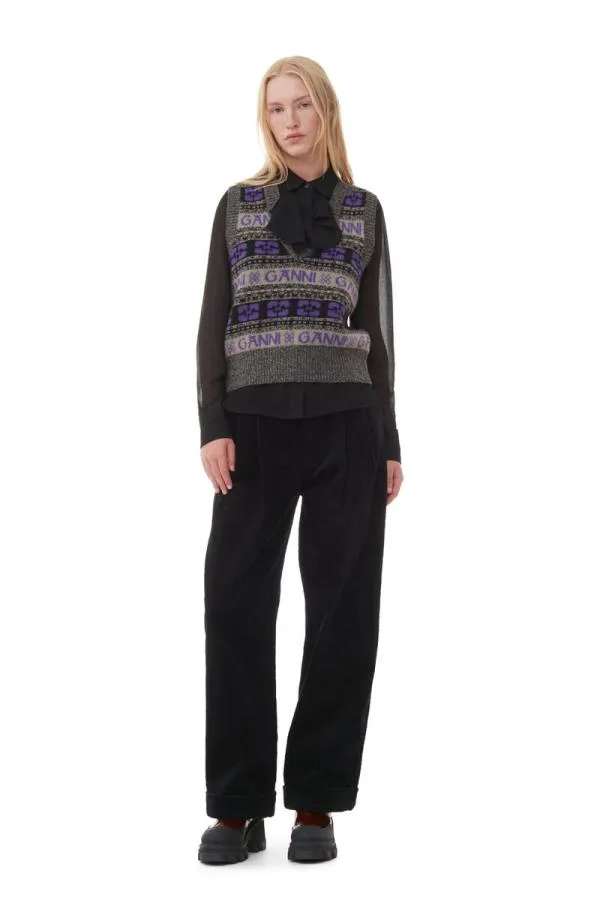 Clothing GANNI Knitwear Purple Logo Wool Knit Vest Timber Wolf Clothing GANNI Knitwear Purple Logo Wool Knit Vest Timber Wolf
