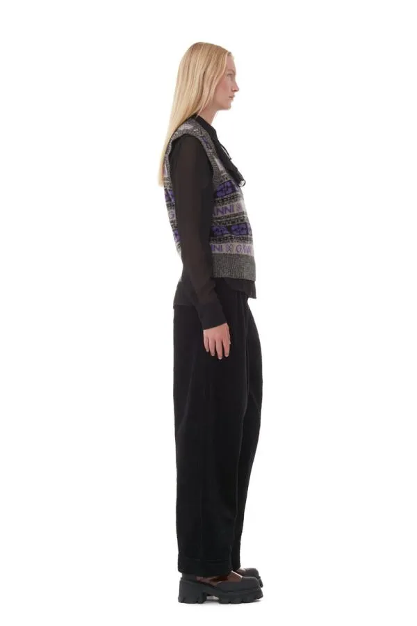 Clothing GANNI Knitwear Purple Logo Wool Knit Vest Timber Wolf Clothing GANNI Knitwear Purple Logo Wool Knit Vest Timber Wolf