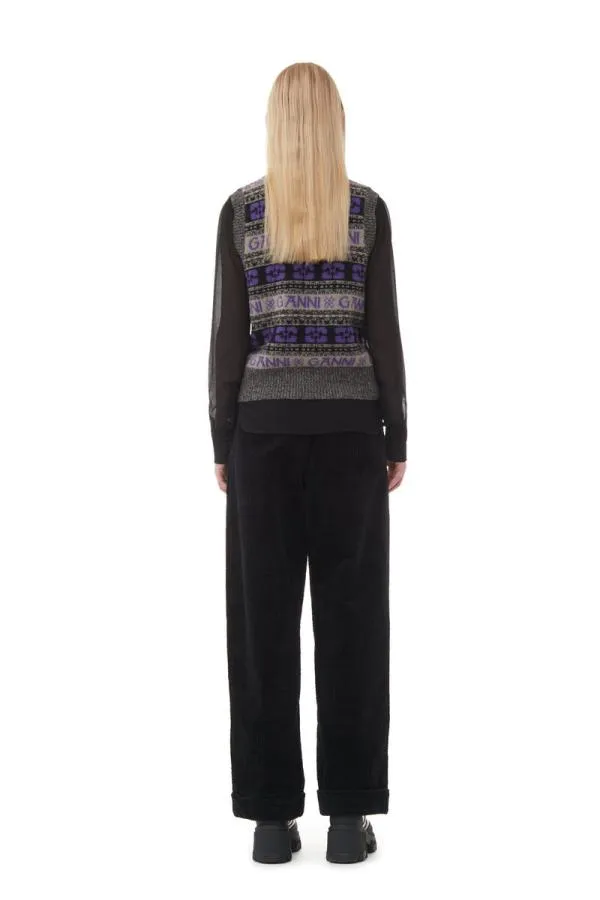 Clothing GANNI Knitwear Purple Logo Wool Knit Vest Timber Wolf Clothing GANNI Knitwear Purple Logo Wool Knit Vest Timber Wolf