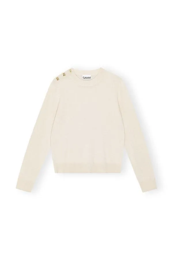 Clothing GANNI Knitwear White Cashmere Mix ONeck Pullover Alabaster Gleam Clothing GANNI Knitwear White Cashmere Mix ONeck Pullover Alabaster Gleam