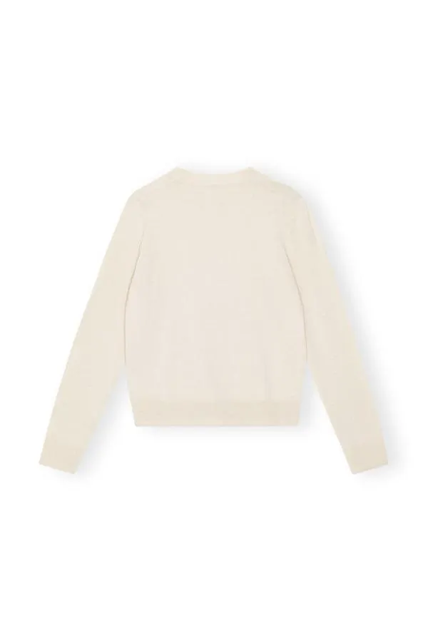 Clothing GANNI Knitwear White Cashmere Mix ONeck Pullover Alabaster Gleam Clothing GANNI Knitwear White Cashmere Mix ONeck Pullover Alabaster Gleam