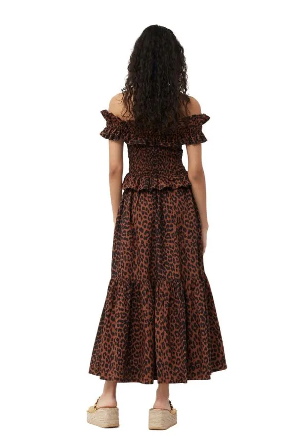Clothing GANNI Leopard Print EXCLUSIVE Printed Cotton Offshoulder Smock Top Toffee