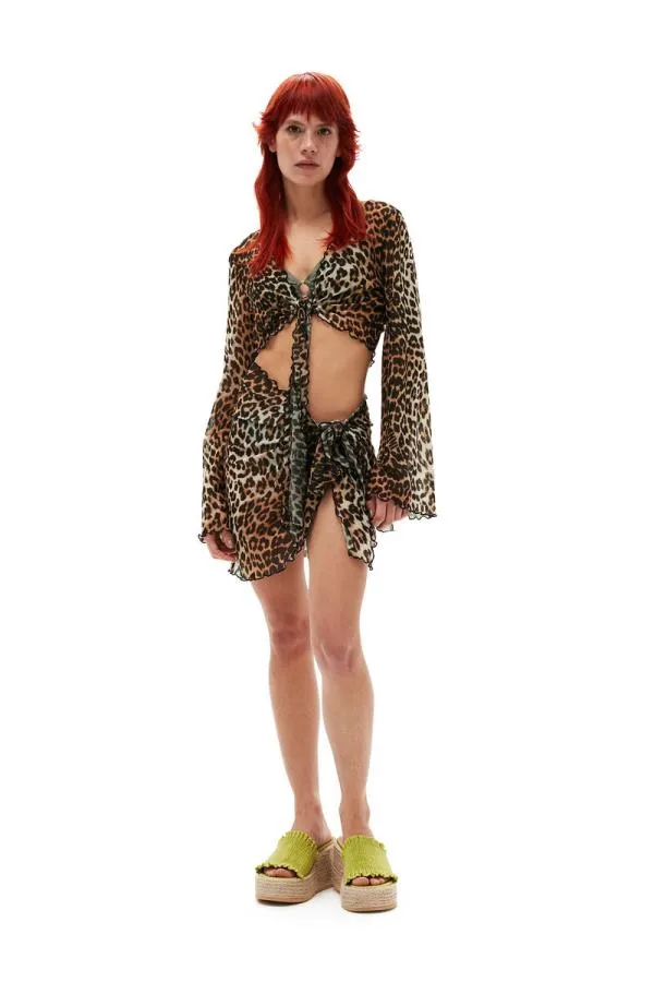Clothing GANNI Leopard Print Mesh Cover Up Wrap Blouse Leopard Clothing GANNI Leopard Print Mesh Cover Up Wrap Blouse Leopard