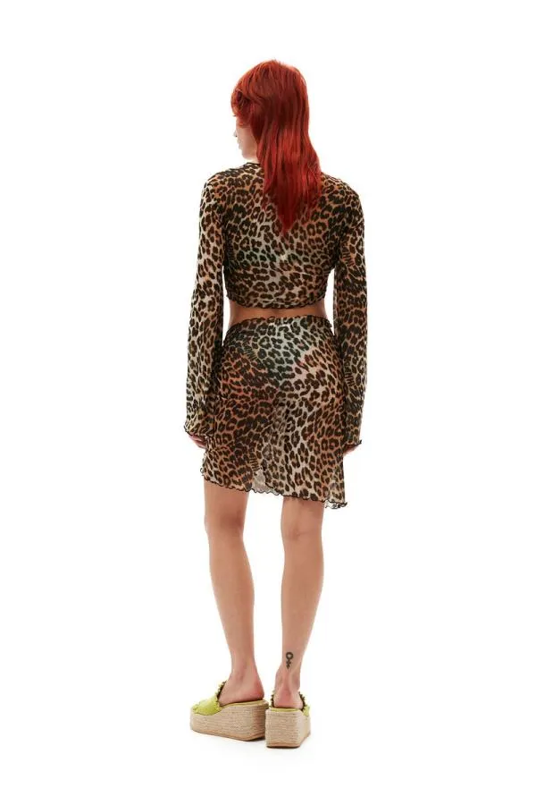 Clothing GANNI Leopard Print Mesh Cover Up Wrap Blouse Leopard Clothing GANNI Leopard Print Mesh Cover Up Wrap Blouse Leopard