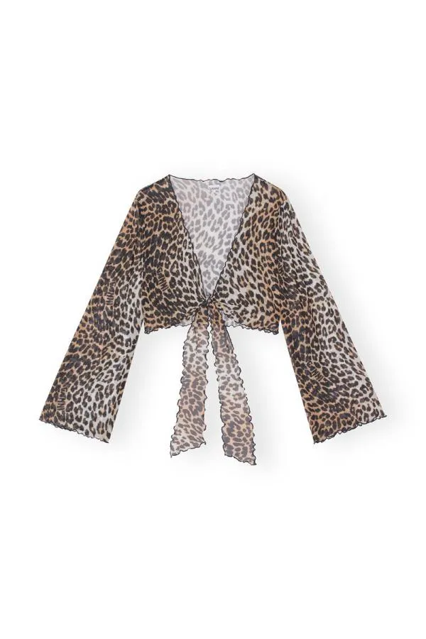 Clothing GANNI Leopard Print Mesh Cover Up Wrap Blouse Leopard Clothing GANNI Leopard Print Mesh Cover Up Wrap Blouse Leopard