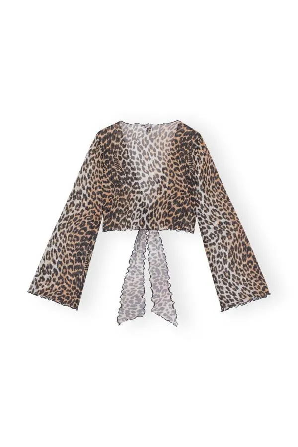 Clothing GANNI Leopard Print Mesh Cover Up Wrap Blouse Leopard Clothing GANNI Leopard Print Mesh Cover Up Wrap Blouse Leopard
