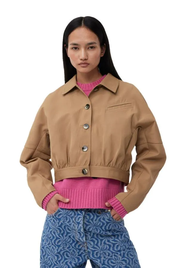 Clothing GANNI Outerwear Brown Heavy Twill Short Jacket Tiger039s Eye