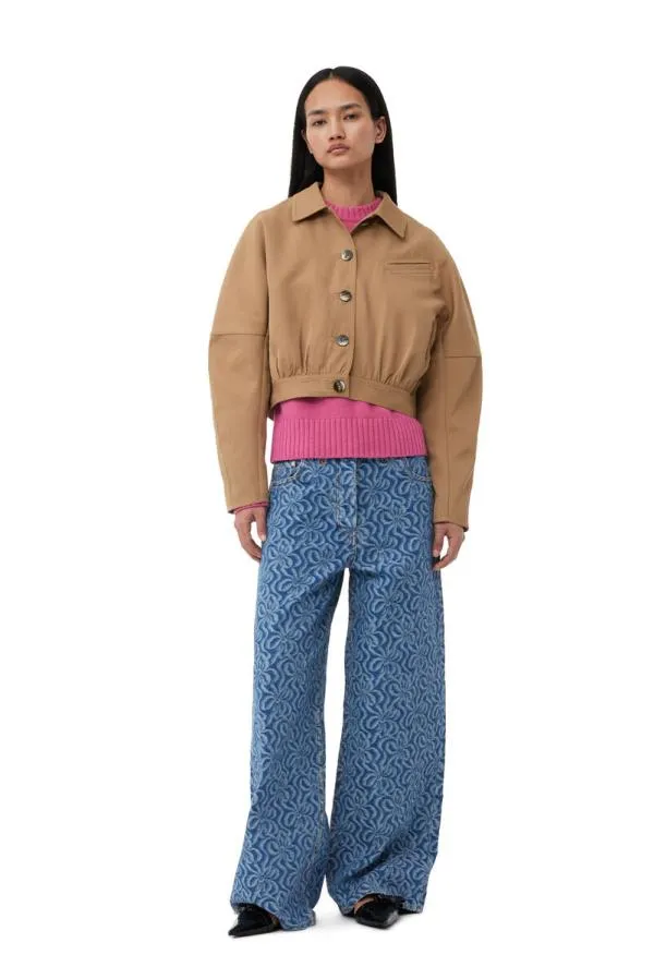 Clothing GANNI Outerwear Brown Heavy Twill Short Jacket Tiger039s Eye Clothing GANNI Outerwear Brown Heavy Twill Short Jacket Tiger039s Eye