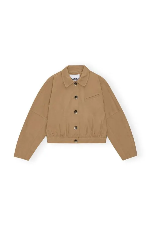 Clothing GANNI Outerwear Brown Heavy Twill Short Jacket Tiger039s Eye Clothing GANNI Outerwear Brown Heavy Twill Short Jacket Tiger039s Eye