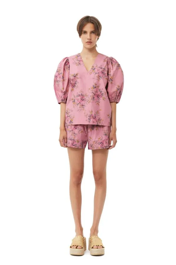 Clothing GANNI Shorts Printed Cotton Elasticated Shorts Orchid Smoke