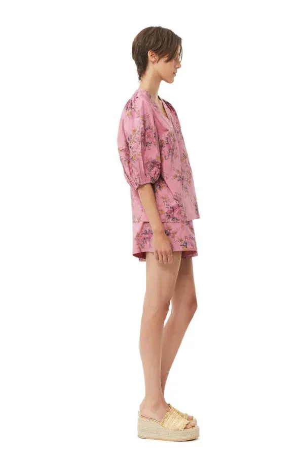 Clothing GANNI Shorts Printed Cotton Elasticated Shorts Orchid Smoke Clothing GANNI Shorts Printed Cotton Elasticated Shorts Orchid Smoke
