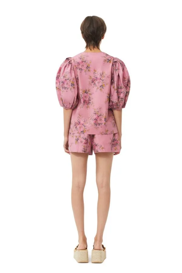 Clothing GANNI Shorts Printed Cotton Elasticated Shorts Orchid Smoke Clothing GANNI Shorts Printed Cotton Elasticated Shorts Orchid Smoke