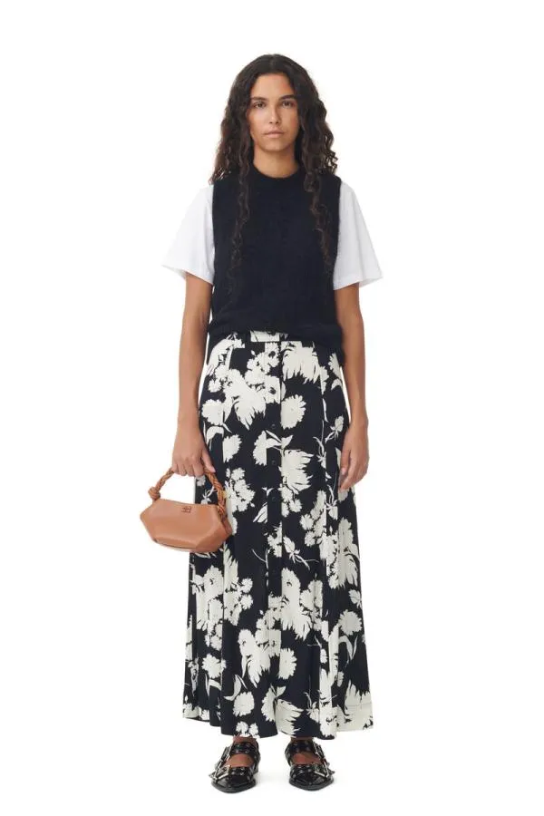 Clothing GANNI Skirts Printed Crepe Long Skirt Black