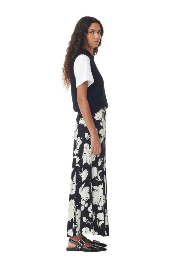 Clothing GANNI Skirts Printed Crepe Long Skirt Black