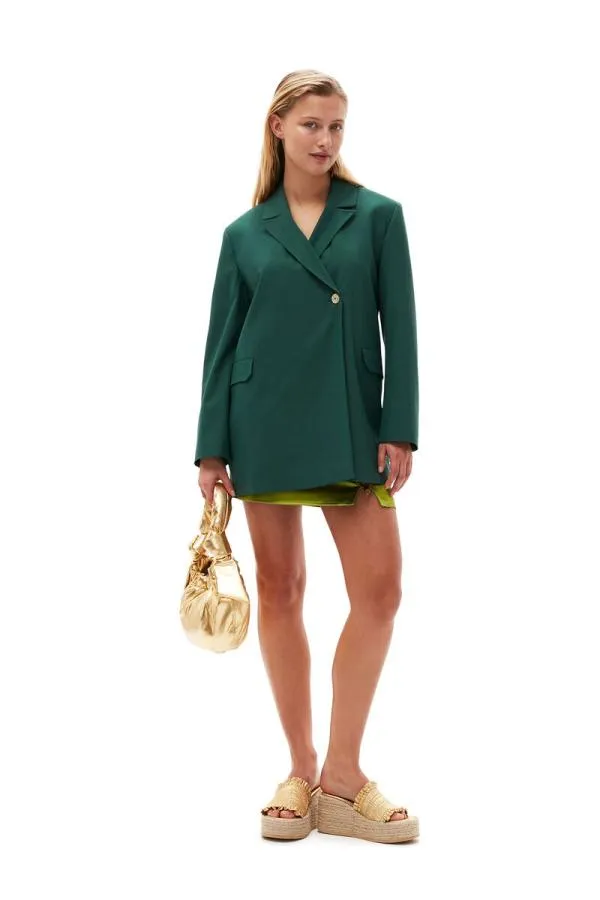 Clothing GANNI Suiting Drapey Melange Blazer Trekking Green Clothing GANNI Suiting Drapey Melange Blazer Trekking Green