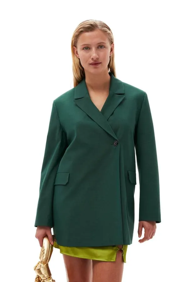 Clothing GANNI Suiting Drapey Melange Blazer Trekking Green Clothing GANNI Suiting Drapey Melange Blazer Trekking Green