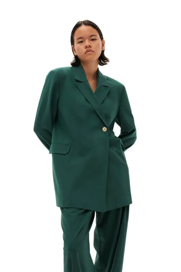 Clothing GANNI Suiting Drapey Melange Blazer Trekking Green Clothing GANNI Suiting Drapey Melange Blazer Trekking Green