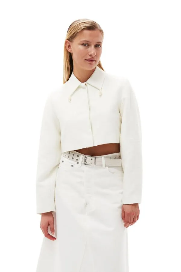 Clothing GANNI Suiting Slub Linen Cropped Blazer Egret