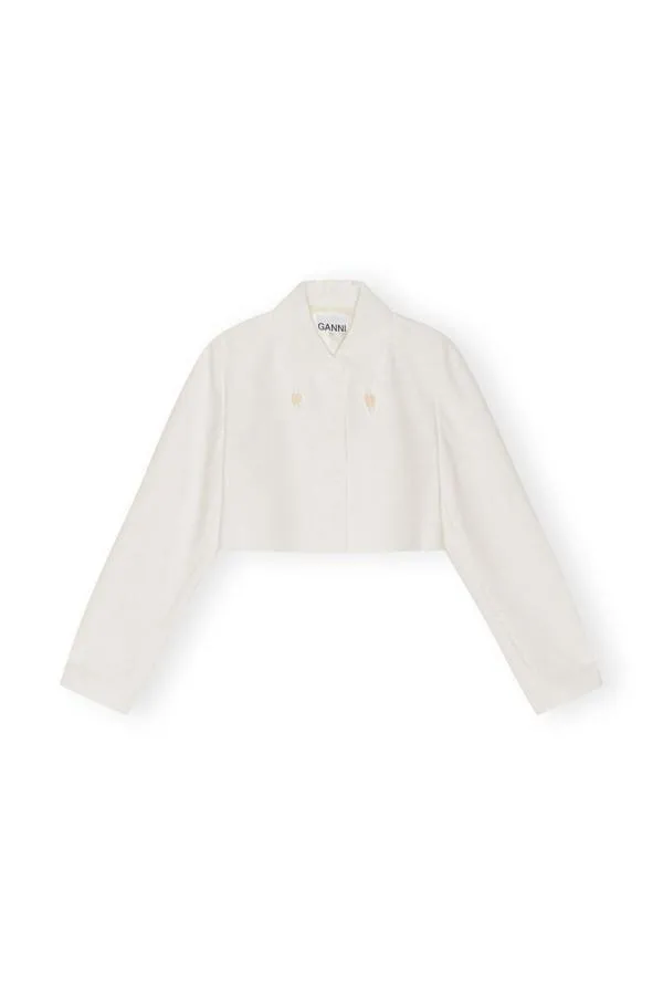 Clothing GANNI Suiting Slub Linen Cropped Blazer Egret Clothing GANNI Suiting Slub Linen Cropped Blazer Egret