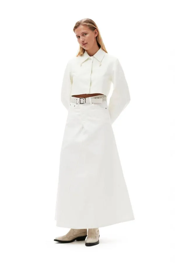 Clothing GANNI Suiting Slub Linen Cropped Blazer Egret Clothing GANNI Suiting Slub Linen Cropped Blazer Egret