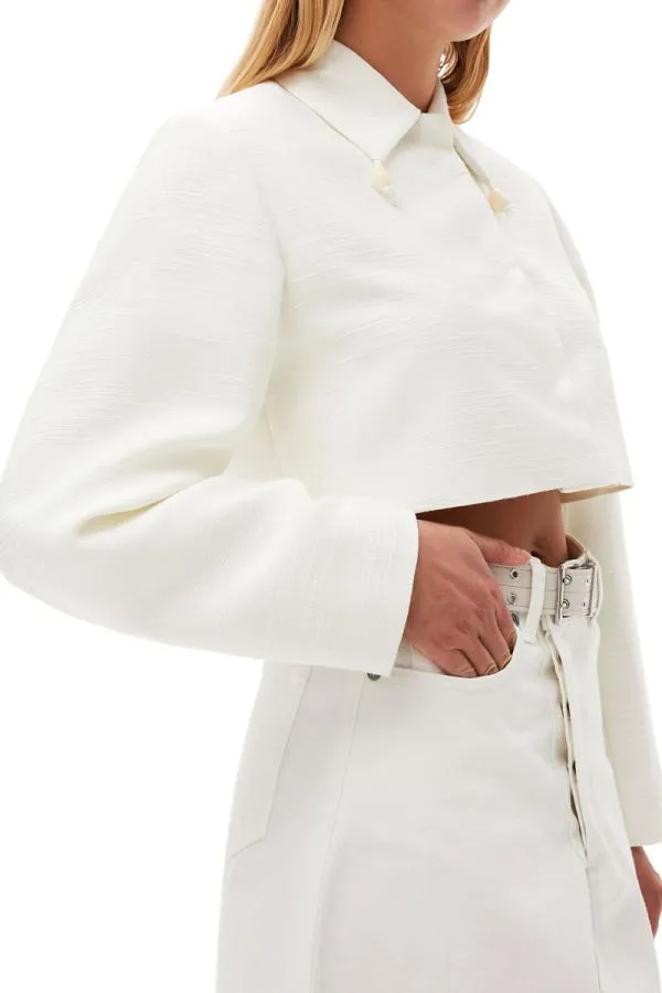 Clothing GANNI Suiting Slub Linen Cropped Blazer Egret Clothing GANNI Suiting Slub Linen Cropped Blazer Egret