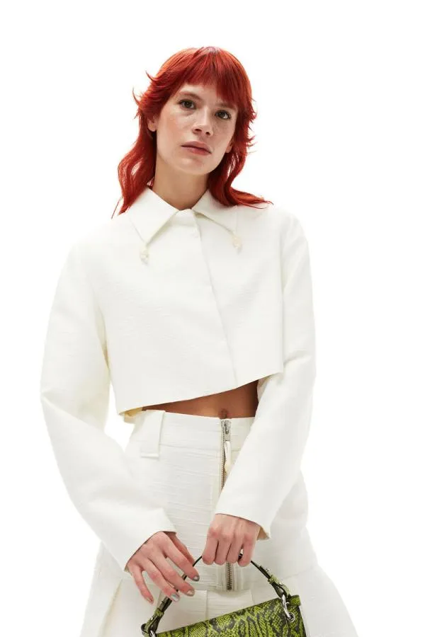 Clothing GANNI Suiting Slub Linen Cropped Blazer Egret Clothing GANNI Suiting Slub Linen Cropped Blazer Egret