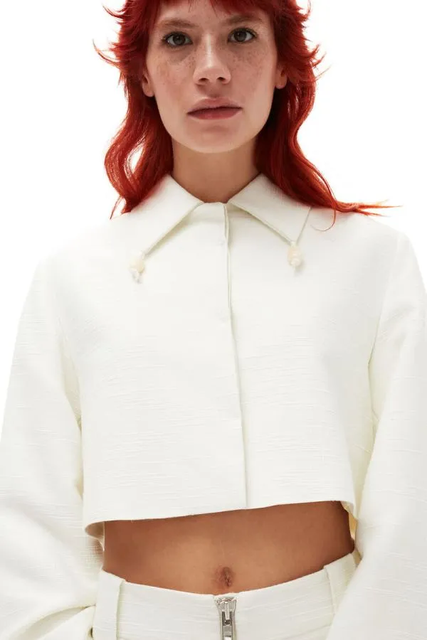 Clothing GANNI Suiting Slub Linen Cropped Blazer Egret Clothing GANNI Suiting Slub Linen Cropped Blazer Egret