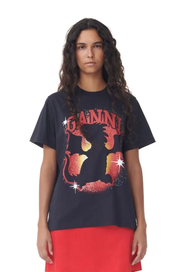 Clothing GANNI TShirts Dark Grey Relaxed Dragon Tshirt Phantom