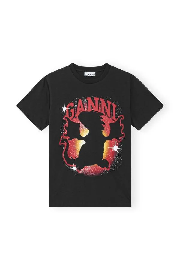 Clothing GANNI TShirts Dark Grey Relaxed Dragon Tshirt Phantom Clothing GANNI TShirts Dark Grey Relaxed Dragon Tshirt Phantom