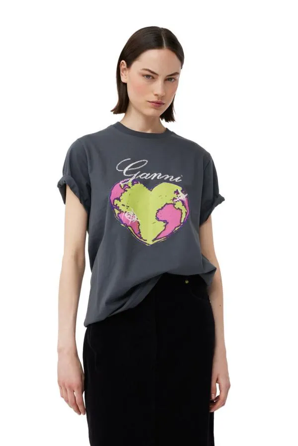 Clothing GANNI TShirts Grey Relaxed Heart Tshirt Volcanic Ash