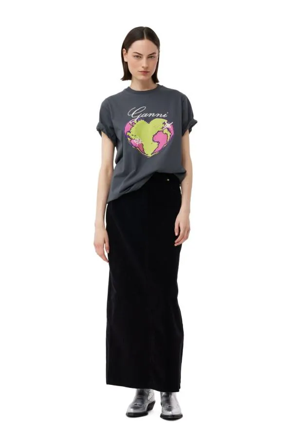 Clothing GANNI TShirts Grey Relaxed Heart Tshirt Volcanic Ash Clothing GANNI TShirts Grey Relaxed Heart Tshirt Volcanic Ash