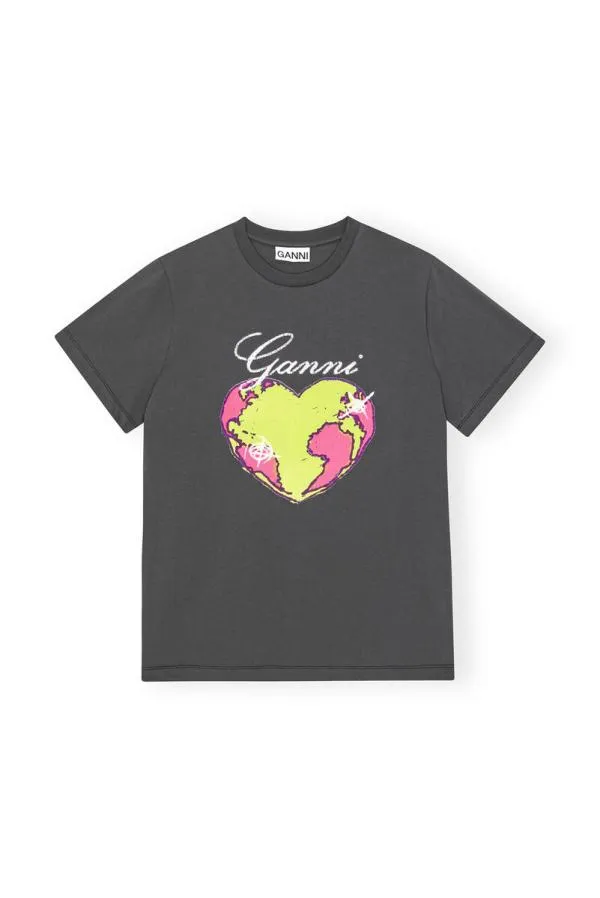 Clothing GANNI TShirts Grey Relaxed Heart Tshirt Volcanic Ash Clothing GANNI TShirts Grey Relaxed Heart Tshirt Volcanic Ash