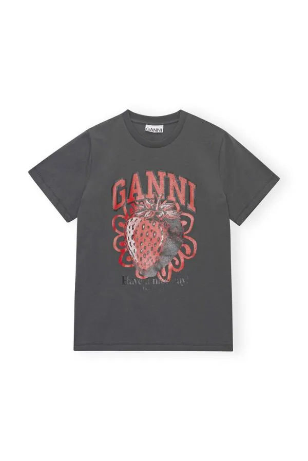 Clothing GANNI TShirts Grey Relaxed Strawberry Tshirt Volcanic Ash Clothing GANNI TShirts Grey Relaxed Strawberry Tshirt Volcanic Ash