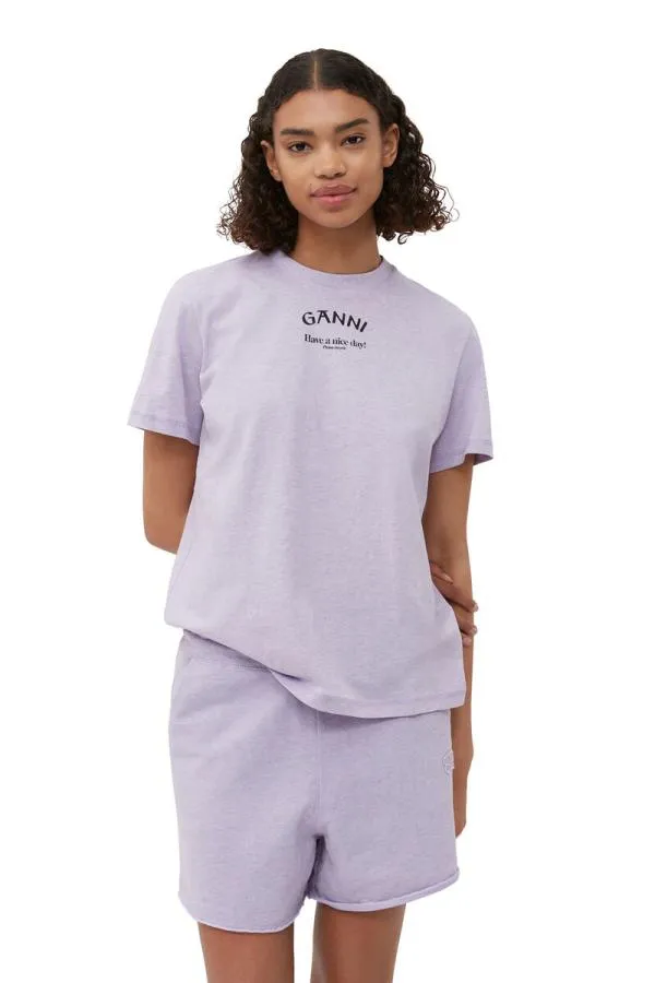 Clothing GANNI TShirts LIlac Relaxed Oneck Tshirt Orchid Petal Clothing GANNI TShirts LIlac Relaxed Oneck Tshirt Orchid Petal