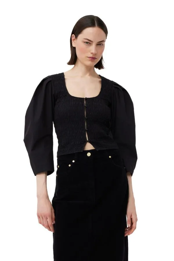 Clothing GANNI Tops Black Cotton Poplin Smock Blouse Black