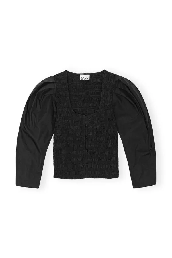 Clothing GANNI Tops Black Cotton Poplin Smock Blouse Black