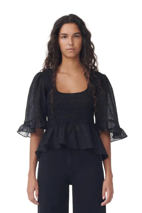 Clothing GANNI Tops Black Crinkled Georgette Smock Blouse Black