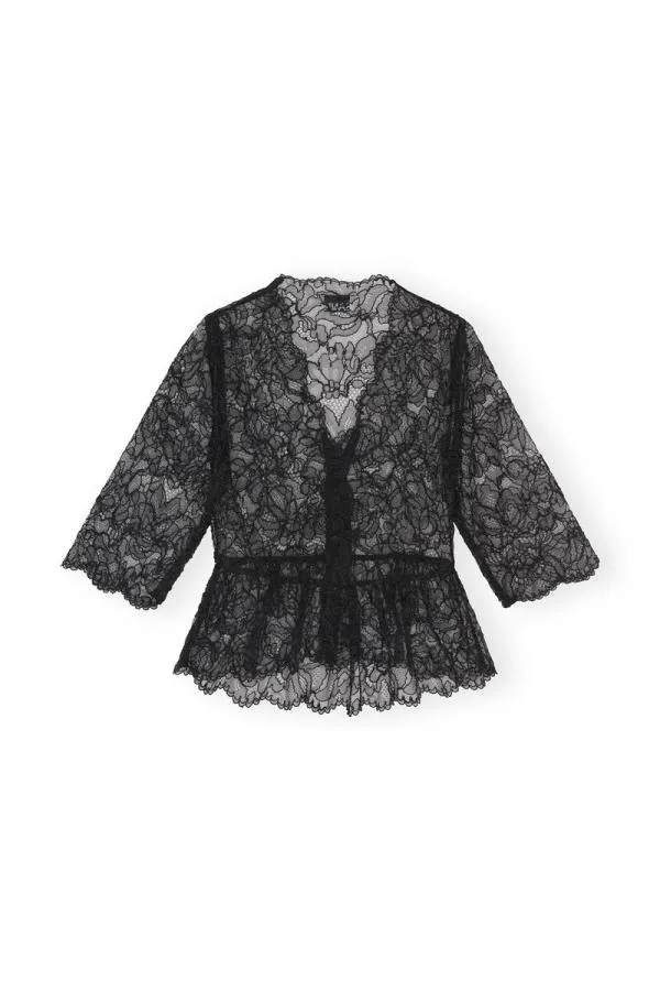 Clothing GANNI Tops Black Light Lace Vneck Blouse Black Clothing GANNI Tops Black Light Lace Vneck Blouse Black