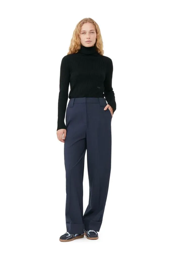 Clothing GANNI Tops Black Merino Rib Open Back High Neck Black Clothing GANNI Tops Black Merino Rib Open Back High Neck Black