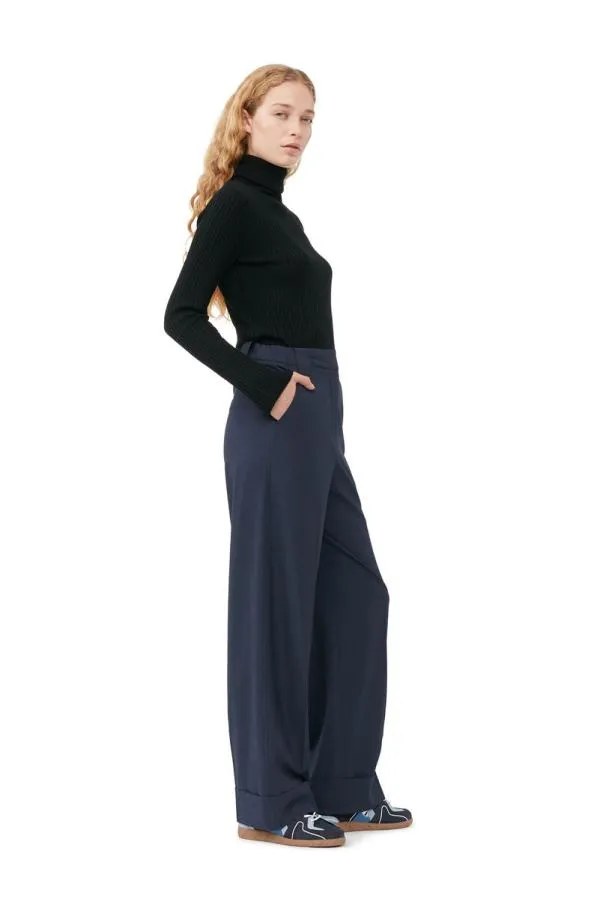 Clothing GANNI Tops Black Merino Rib Open Back High Neck Black Clothing GANNI Tops Black Merino Rib Open Back High Neck Black