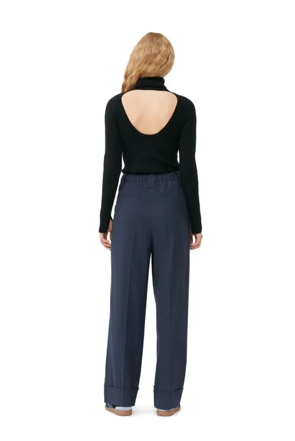 Clothing GANNI Tops Black Merino Rib Open Back High Neck Black Clothing GANNI Tops Black Merino Rib Open Back High Neck Black