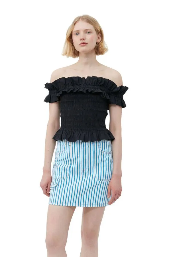 Clothing GANNI Tops Cotton Poplin Offshoulder Smock Top Black