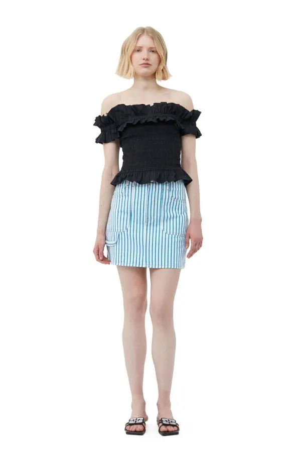 Clothing GANNI Tops Cotton Poplin Offshoulder Smock Top Black Clothing GANNI Tops Cotton Poplin Offshoulder Smock Top Black