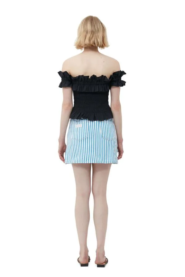 Clothing GANNI Tops Cotton Poplin Offshoulder Smock Top Black Clothing GANNI Tops Cotton Poplin Offshoulder Smock Top Black