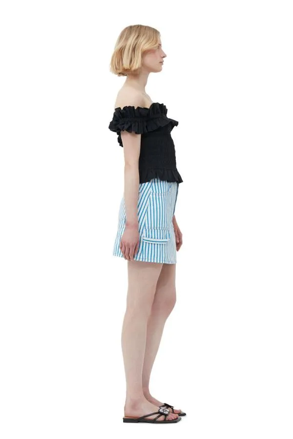 Clothing GANNI Tops Cotton Poplin Offshoulder Smock Top Black Clothing GANNI Tops Cotton Poplin Offshoulder Smock Top Black